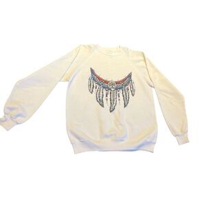 Vtg Native Indigenous American Sweatshirt Head dress Design Sz L First Nations